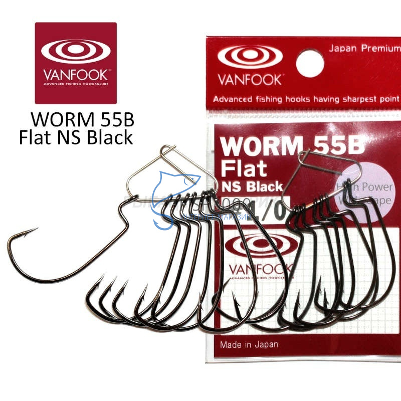Крючки Vanfook офсетные Worm 55B Flat NS Black  5 шт.